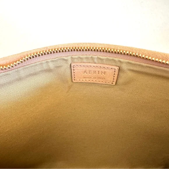 Aerin quiet luxury minimalist suede zip clutch pouch in neutral Sand - Picture 7 of 11